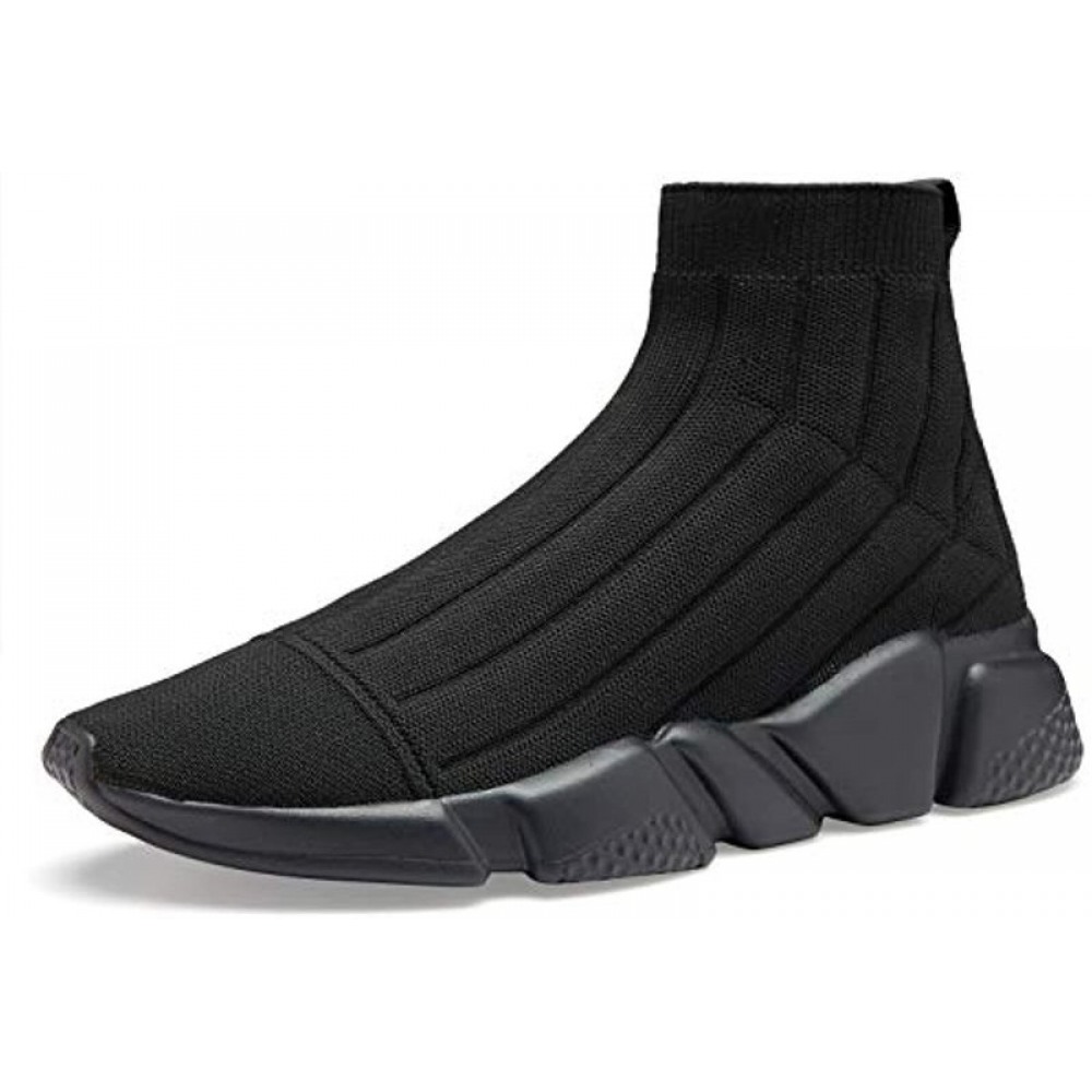 Men's Running Shoes Breathable Knit Slip On Sneakers Lightweight Athletic Shoes Casual Sports Shoes All Black